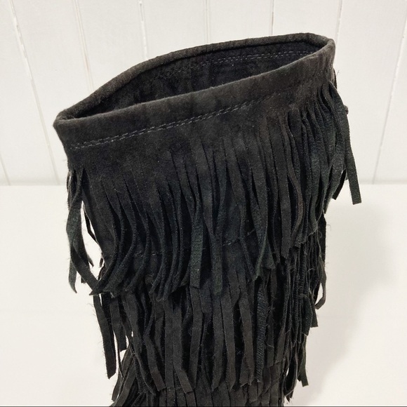 Arizona Jeans Black Suede Tiva Fringe Boots Sise 9M - Picture 7 of 14